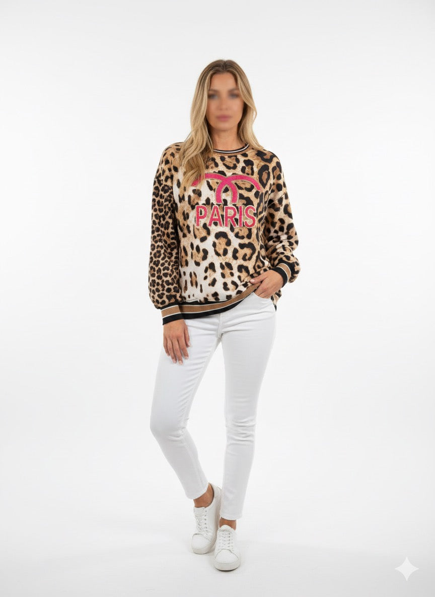 Damessweatshirt, damespullover, luipaardprint (36-42)