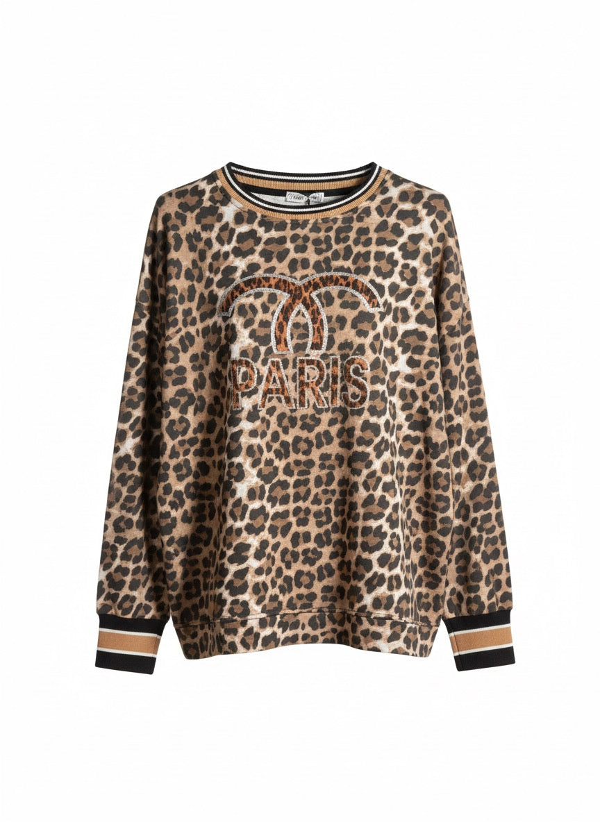 Damessweatshirt, damespullover, luipaardprint (36-42)