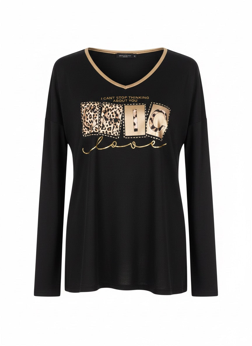 Damestrui met lange mouwen en gouden bies (maten 38-42)