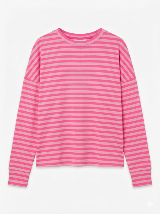 Pink gestreiftes Sweatshirt – leichter Oversize-Look | tragbar 38–42