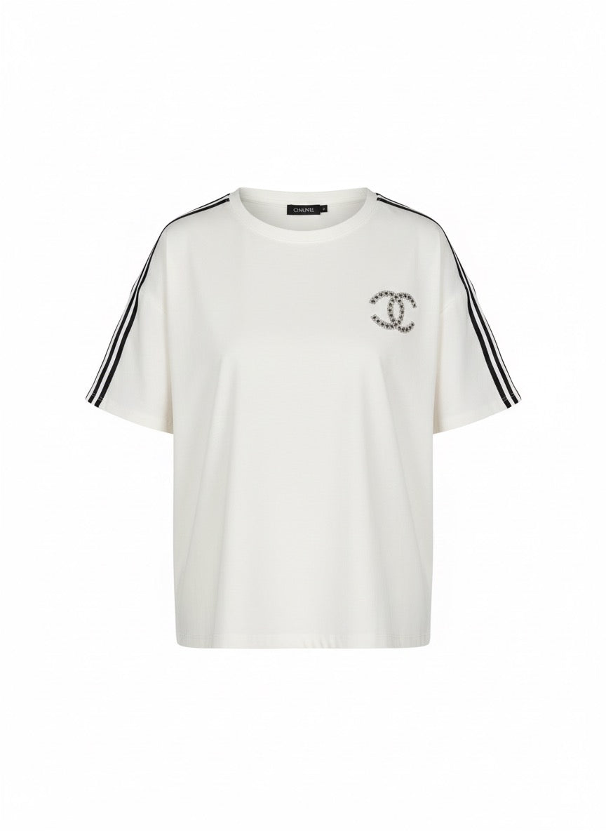 Dames T-shirt in oversized model in wit/beige (maat 38-42+)