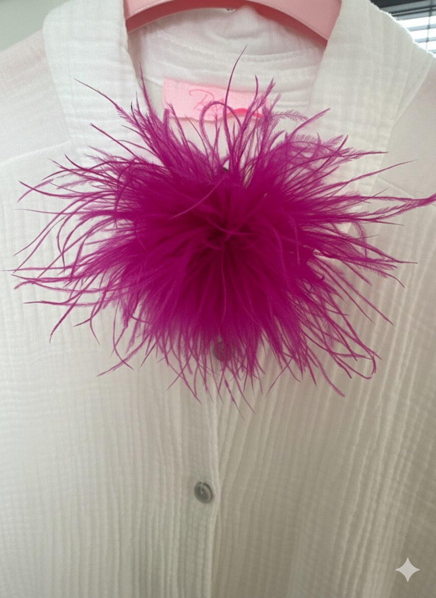 Brosche Puschel Blau und Pink