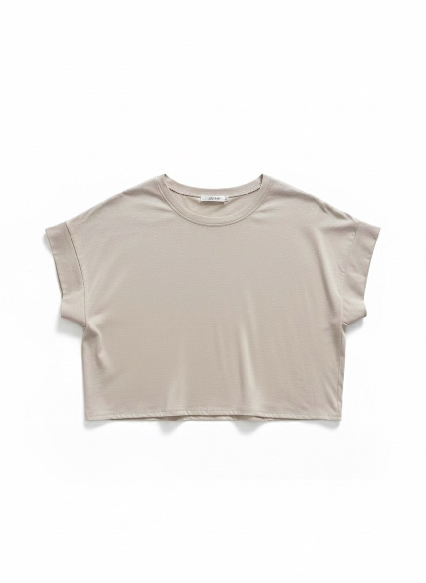 Damen T-Shirt Curvy Kurzarm Oliv und Beige (38-44)