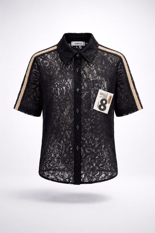 Luxury Lace Kurzarmbluse Schwarz – Elegante Spitzenbluse mit Boutique-Flair 38-44