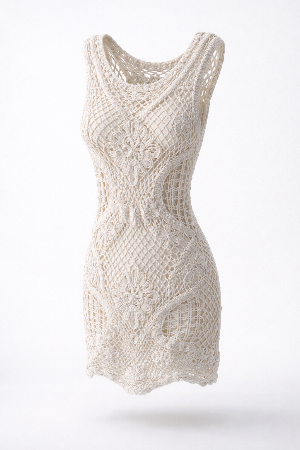 Ibiza Crochet Häkelkleid Creme – Luxury Boho Beach Dress aus Baumwolle (38-42)