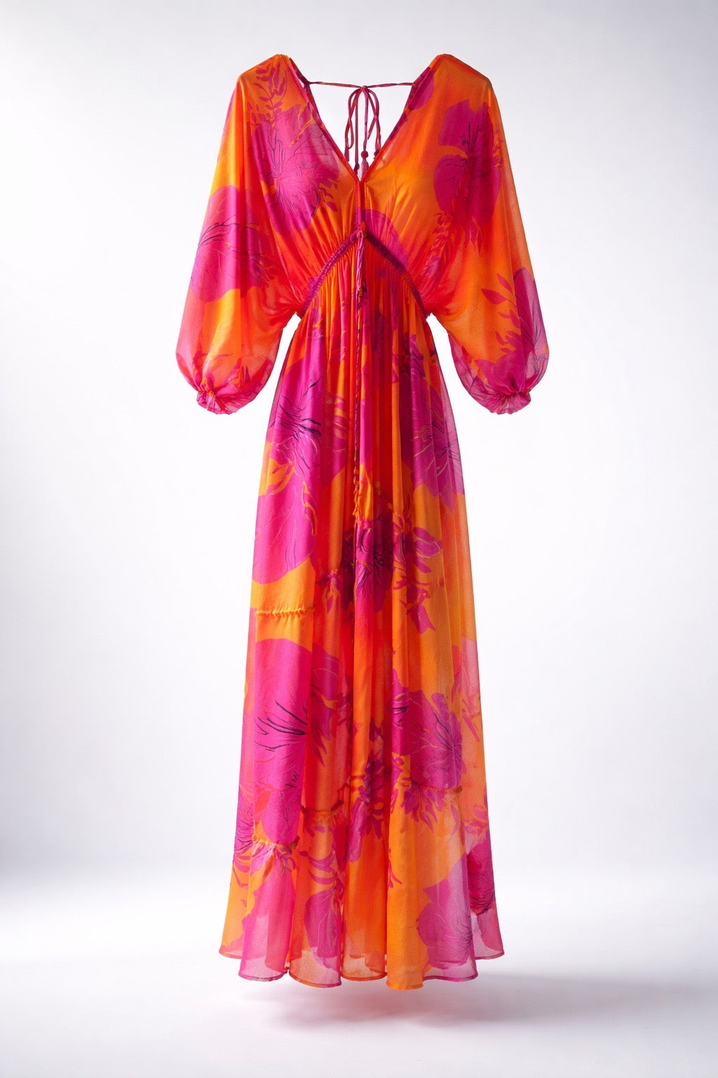 Ibiza Sommerkleid Damen – Langes Maxikleid Pink Orange (38-42)