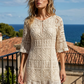 Ibiza Midikleid Damen – Sommerkleid aus Baumwolle mit Häkelmuster (38-42)