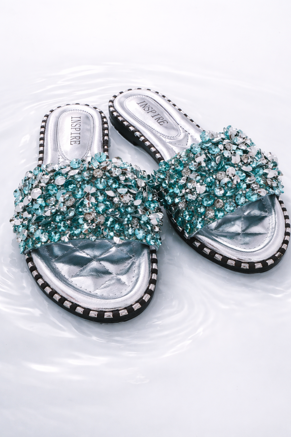 Luxury Ice Glam Sandalen – Silber & Crystal Blue Edition