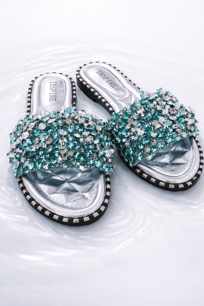 Luxury Ice Glam Sandalen – Silber & Crystal Blue Edition