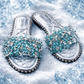Luxury Ice Glam Sandalen – Silber & Crystal Blue Edition