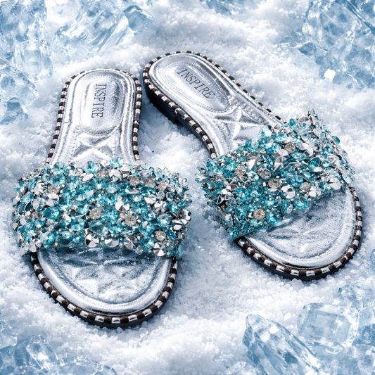 Luxury Ice Glam Sandalen – Silber & Crystal Blue Edition