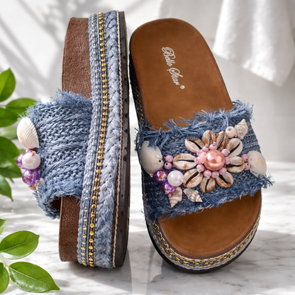 Ibiza Ocean Glam Sandals – Shell & Pearl Platform Sliders