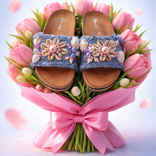 Ibiza Ocean Glam Sandalen – Muschel & Perlen Plateau Slipper