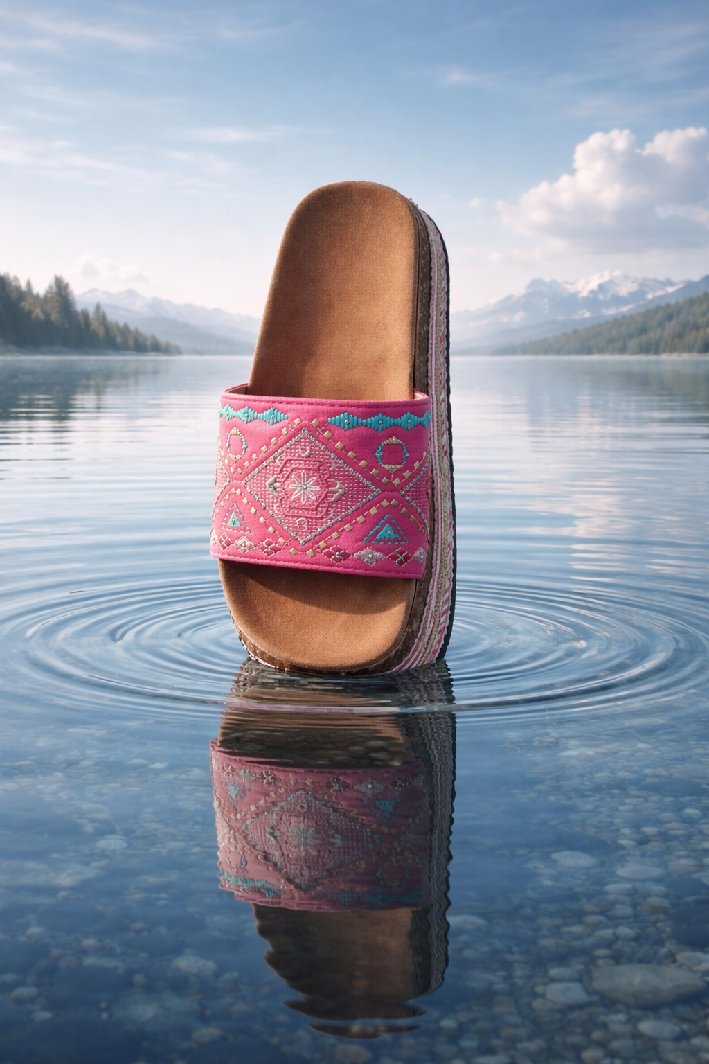Ibiza Fuchsia Glam Plateau-Sandalen – Ethno Boho Slipper mit Komfort-Fußbett