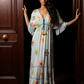Boho Maxikleid Weiß mit Stickerei & Pailletten – luftiges Sommerkleid Damen (38–42)