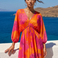 Ibiza Sommerkleid Damen – Langes Maxikleid Pink Orange (38-42)