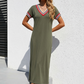 💚 Milano Sport Chic Maxi-Kleid Khaki – Sommerliebling mit V-Ausschnitt & Beinschlitz (34-38)