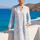 Yippie Hippie Maxikleid Damen – Sommerkleid Blau Creme mit Blumenprint