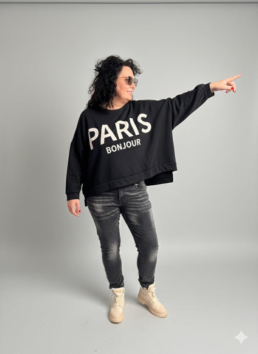 Oversize-Sweatshirt „PARIS“ – Schwarz/Weiß