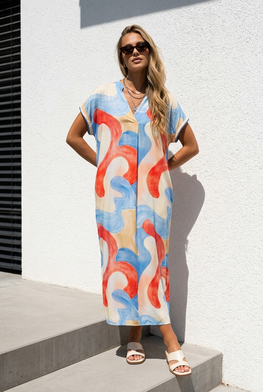 Damen Kaftan Kleid (38–42) – Lockeres Maxikleid aus 100% Viskose – leicht & elegant