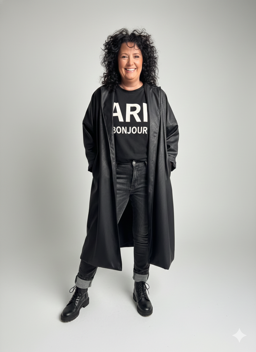 Oversized jas van imitatieleer, zwart – Lange damesjas in leerlook