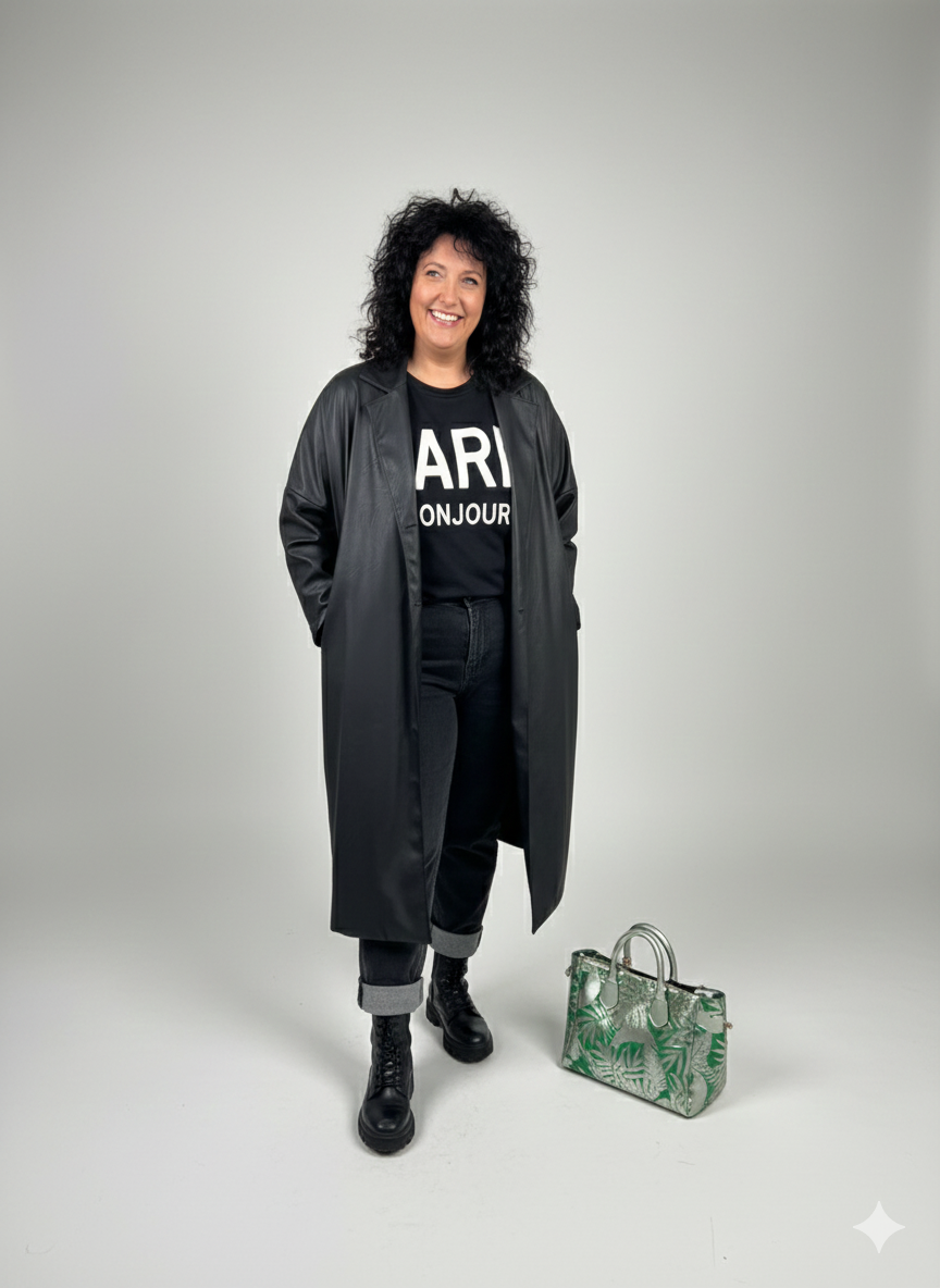 Oversized jas van imitatieleer, zwart – Lange damesjas in leerlook