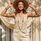 🌸 Ibiza Dreams Damen Häkelweste – Boho-Luxus mit Schmuckkette 38-42