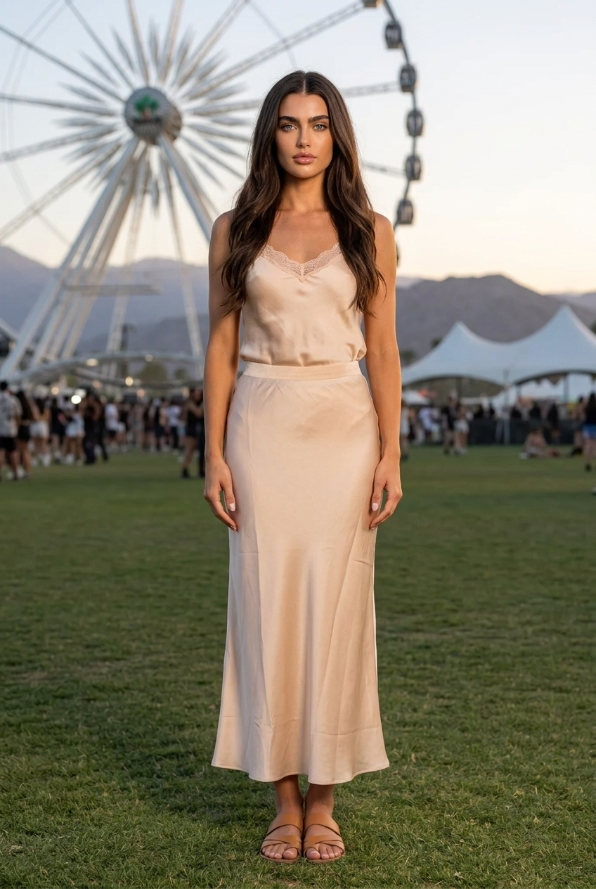 ✨ Champagne Satin Rock – Eleganter Luxus-Maxirock in Nude Beige | Größe S/M