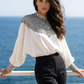 ✨ Rose Couture Glamour-Bluse – Fledermausärmel & funkelnde Schmuckapplikationen