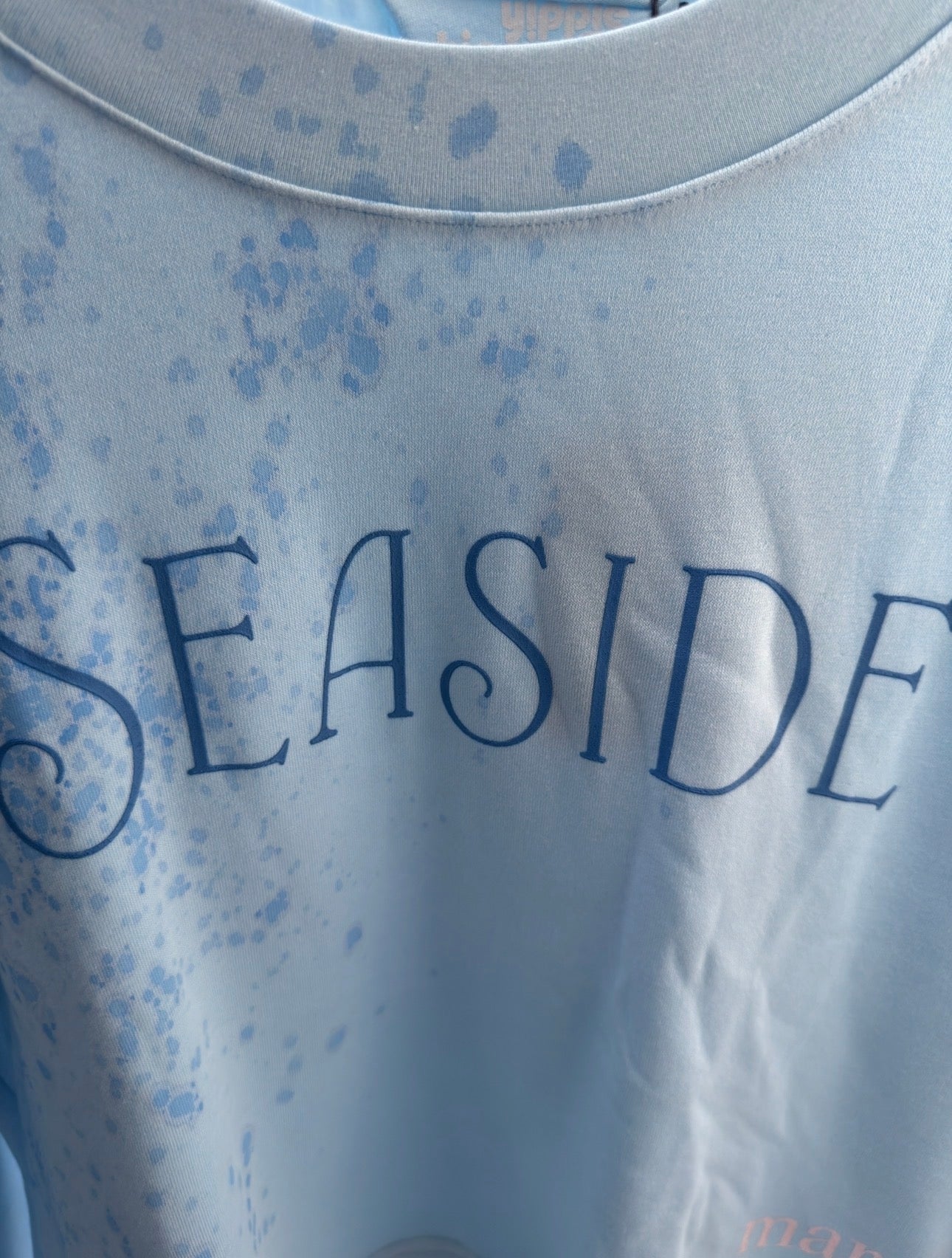 Yippie Hippie Damen Sweatshirt „Seaside“ – Oversize Pullover in Hellblau mit Print & Pailletten