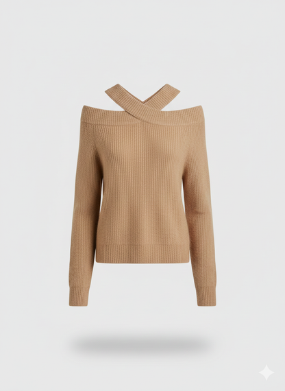 Damestrui, gebreide trui, off-shoulder model