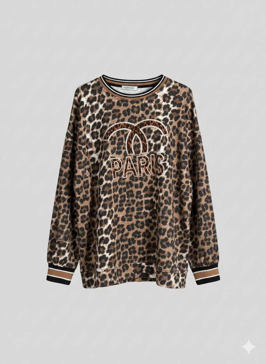 Damessweatshirt, damespullover, luipaardprint (36-42)