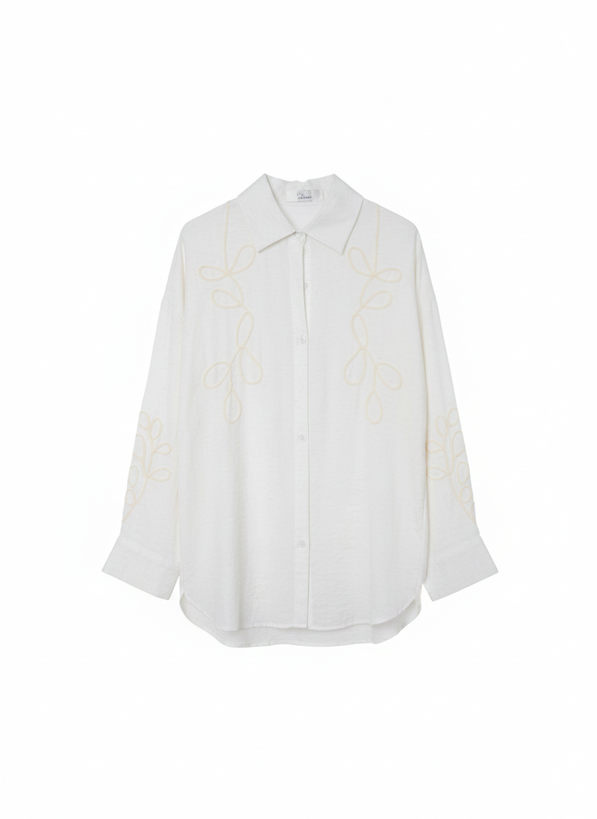 Blouse, een natuurlijk product gemaakt van zijde en linnen.