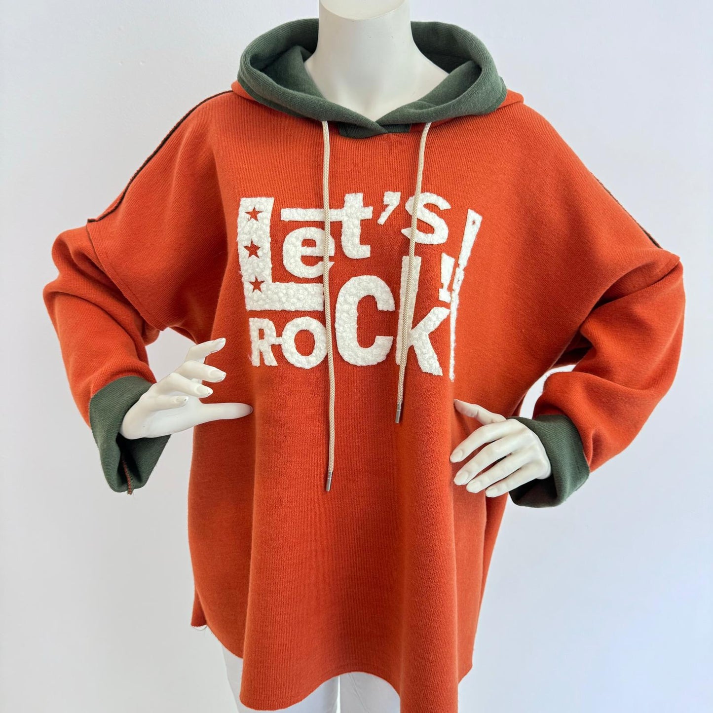 Oversize Hoodie "Let’s Rock!" in Rost Schwarz Braun