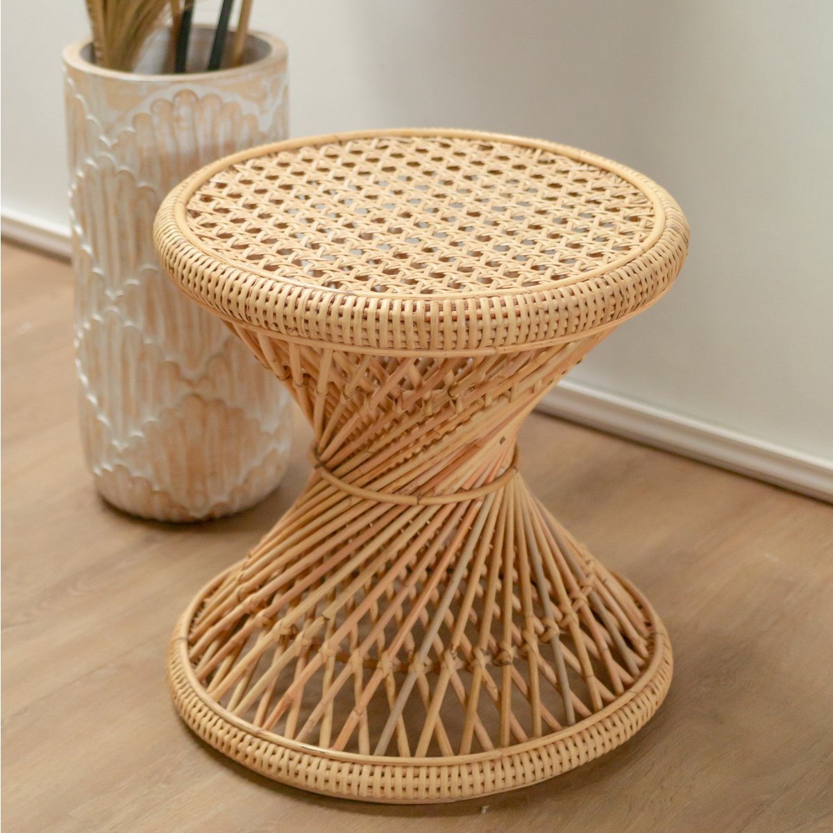 Rattan-Beistelltisch | Couchtisch | Runder Couchtisch LUHU Ø45 cm Beige