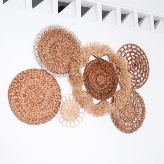 Tropisches Wanddekorationsset 6 gemischte Stücke DALUM Boho Dekor handgewebt aus natürlichen Materialien