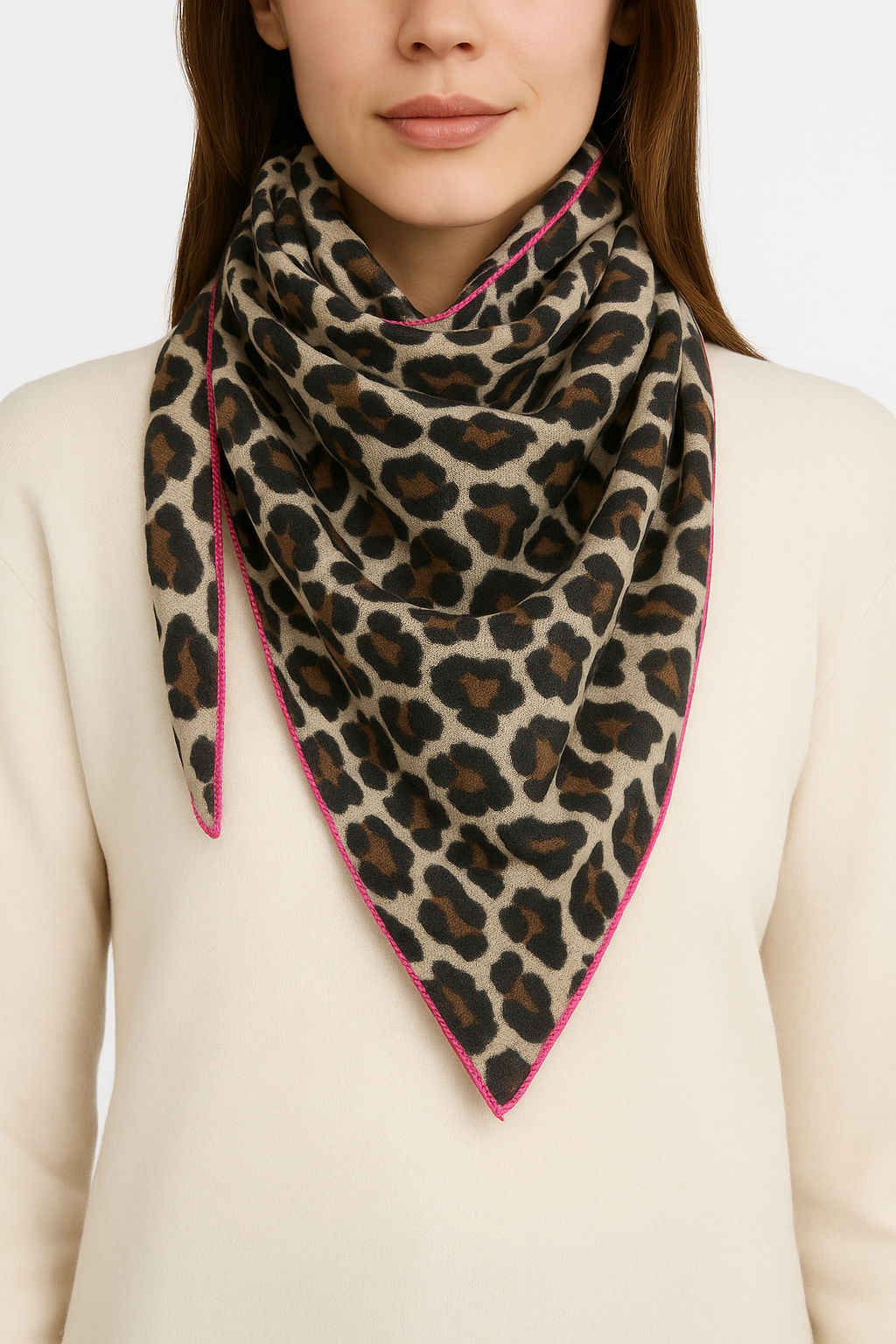 Dreieckstuch mit Leo-Muster pinkem Rand 💕