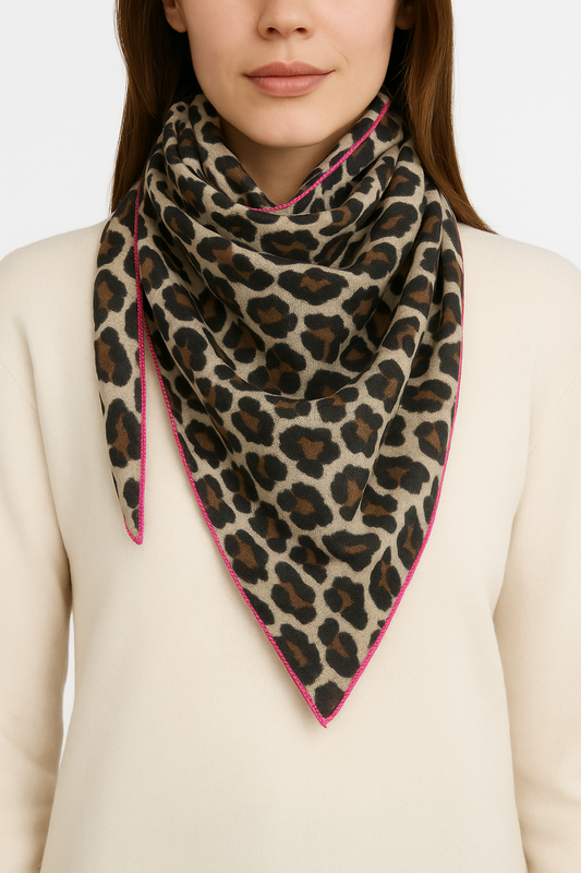 Dreieckstuch mit Leo-Muster pinkem Rand 💕