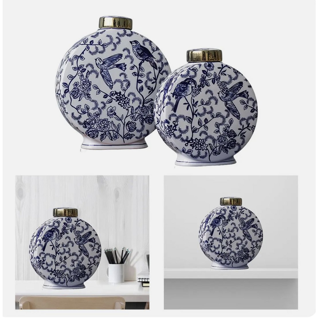 Kleine Blumenvase aus blauem und weißem Porzellan (für Kitchee Home)