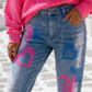 Heart Jeans Pink-Blue | Women's Boyfriend Jeans with Print | Boutique in Heaven