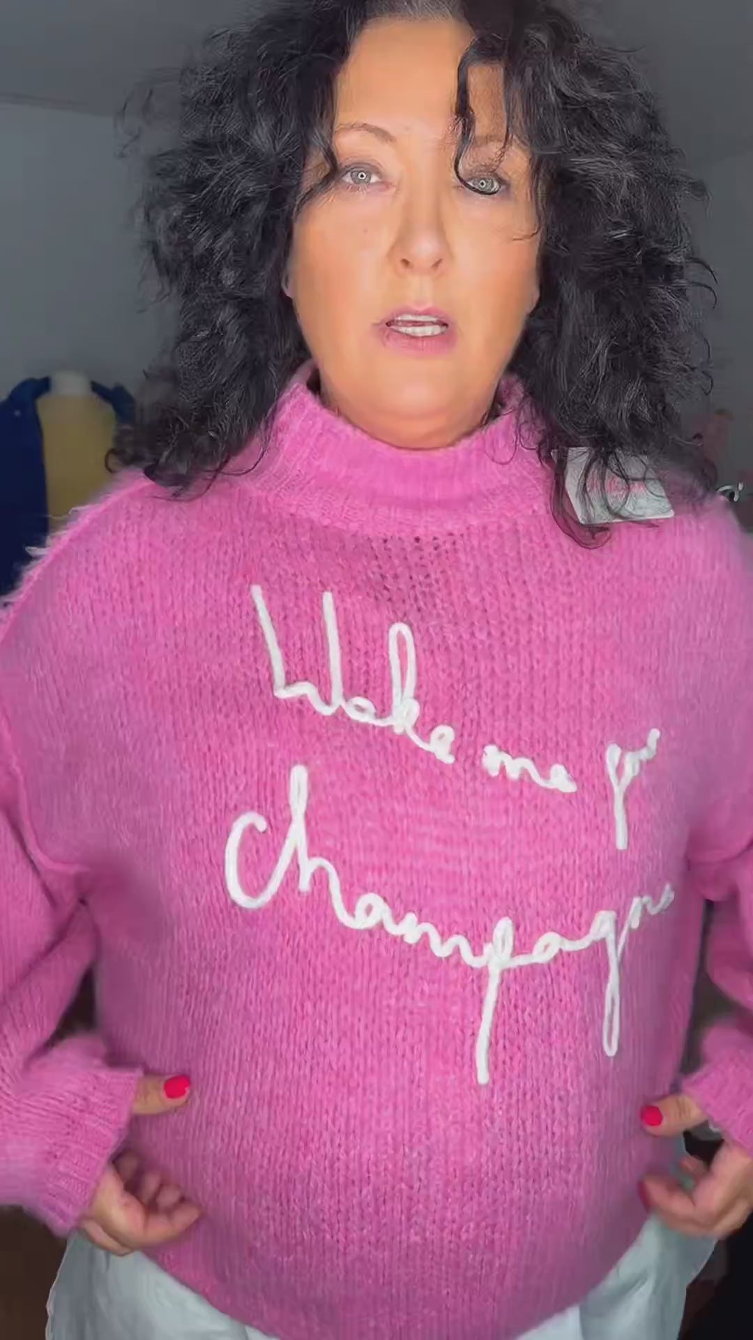 Oversize-Strickpullover „Wake me for Champagne“ 🍾💗