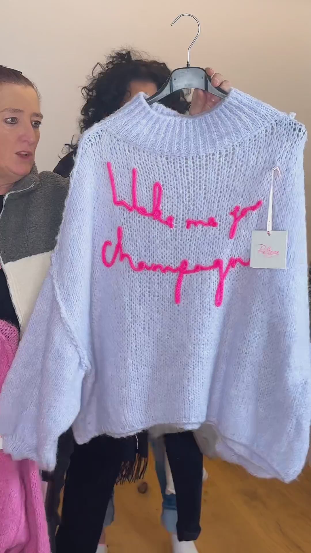 Oversize-Strickpullover „Wake me for Champagne“ 🍾💗