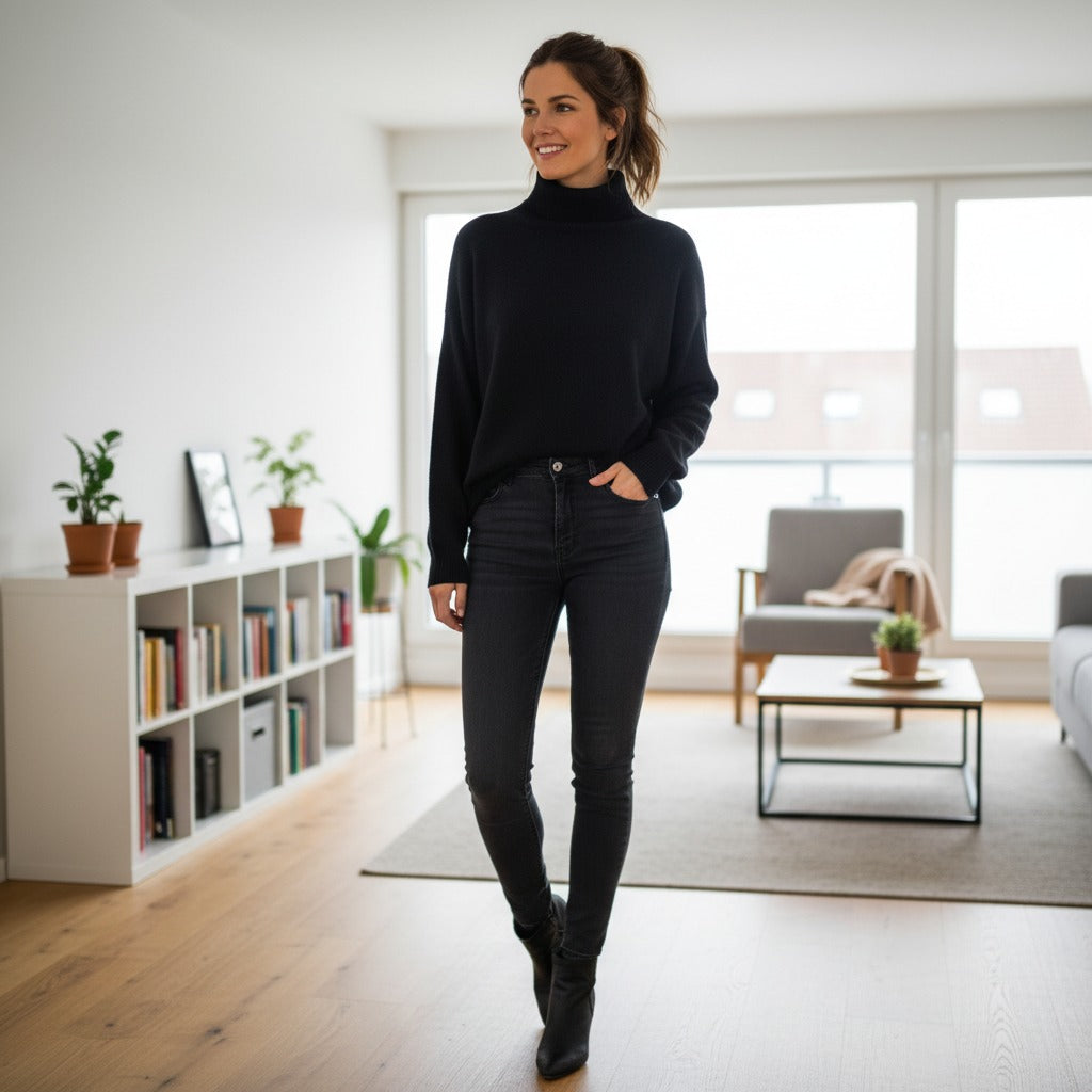 Basic Schwarz Kaschmir Rollkragenpullover