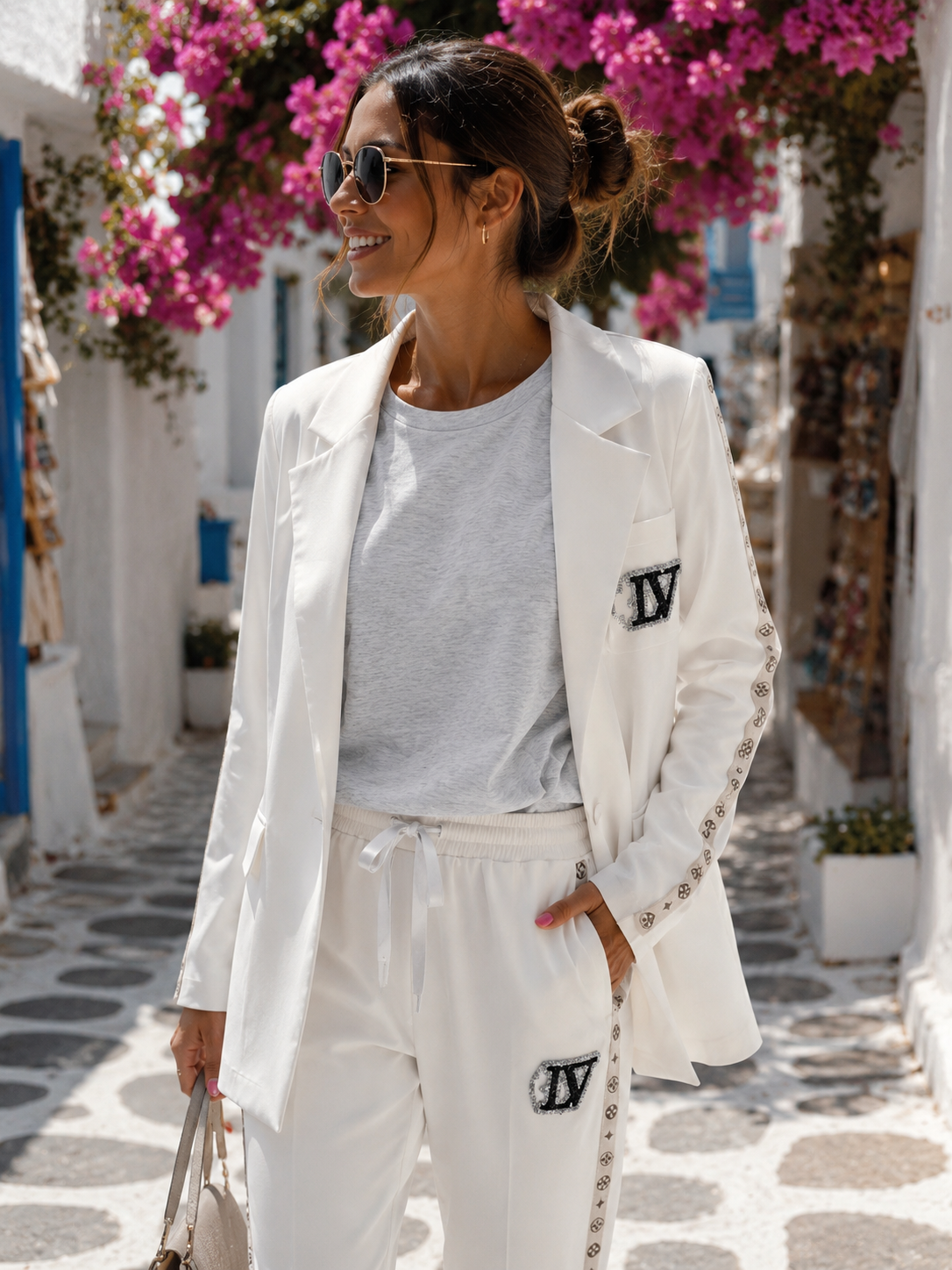 Luxus Damen Zweiteiler Weiß | Blazer & Hose mit Glitzerdetails | Boutique in Heaven (38–42)