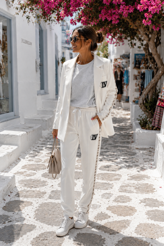 Luxus Damen Zweiteiler Weiß | Blazer & Hose mit Glitzerdetails | Boutique in Heaven (38–42)